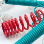 Colorful metal springs on display