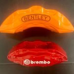 Bentley and Brembo brake calipers on display