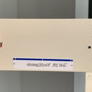 Close-up of beige textured label 'Hammertone Beige'