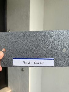 Close-up of silver textured paint sample 90020.