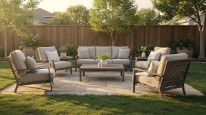 Cozy backyard patio with modern outdoor seating